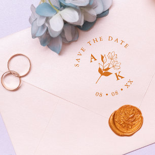 Trendy Minimalist Wedding Wildflowers Initials Gummistempel