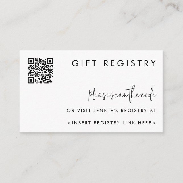 Trendy Minimalistisch Black & White Registry QR Co Begleitkarte (Vorderseite)