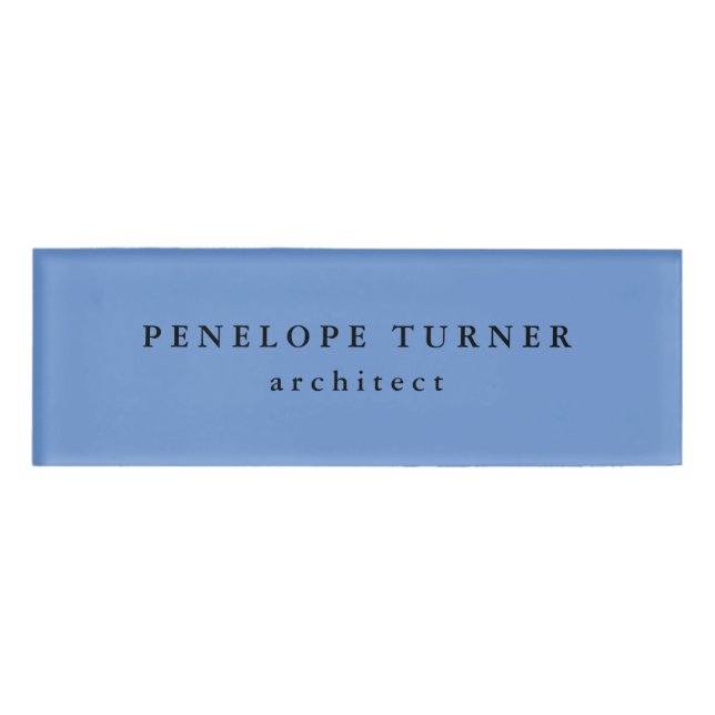 Trendy Minimalistisch Cornflower Blue Beruflich Namenschild (Vorderseite)