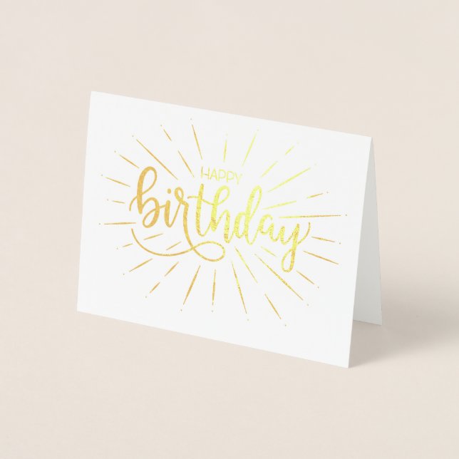 Trendy Minimalistisch Letters Birthday Gold Rays Folienkarte (Vorderseite)