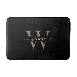 Trendy Minimalistisch Monogram Black Gold Script N Badematte