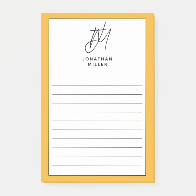 Trendy Minimalistisch Monogram Lined Post-it Klebezettel (Vorderseite)