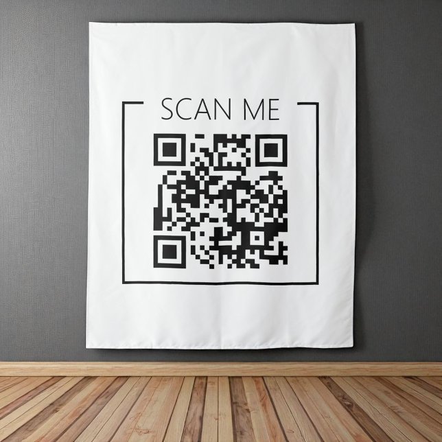 Trendy Minimalistisch QR Code Scan Me Business Wandteppich (Von Creator hochgeladen)