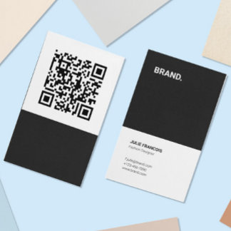 Trendy Minimalistischer Schwarz-weißer QR-Code Ver Visitenkarte