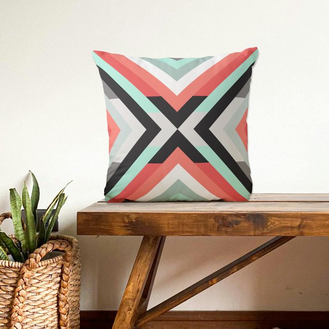 Trendy Mint Coral Black Geometric Design Pillow Kissen (Von Creator hochgeladen)