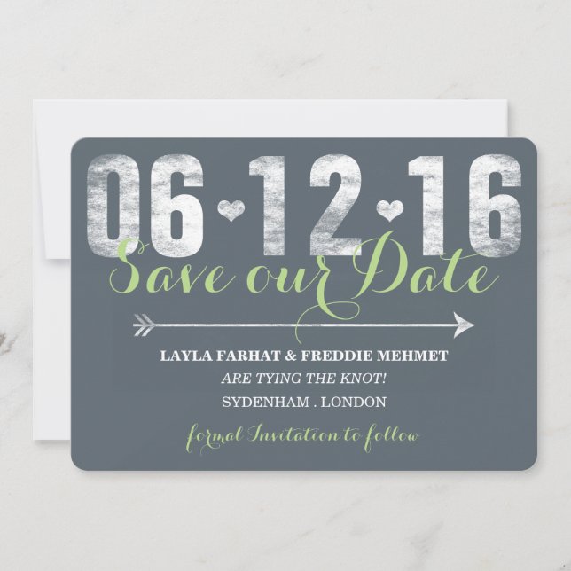 Trendy Mint & Gray Save the Date (Vorderseite)