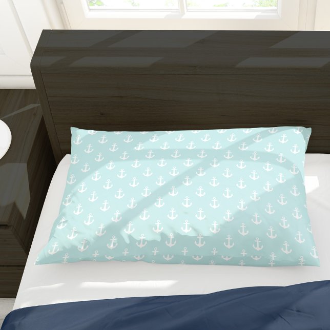 Trendy Mint Green Anchors Pattern Kissenbezug (Von Creator hochgeladen)