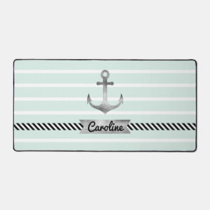 Trendy Mint Green Stripes und Aquarellanschor Schreibtischunterlage