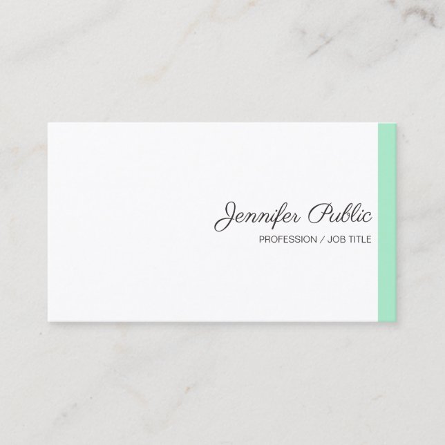 Trendy Mint Green White Modern Calligraphy Script Visitenkarte (Vorderseite)