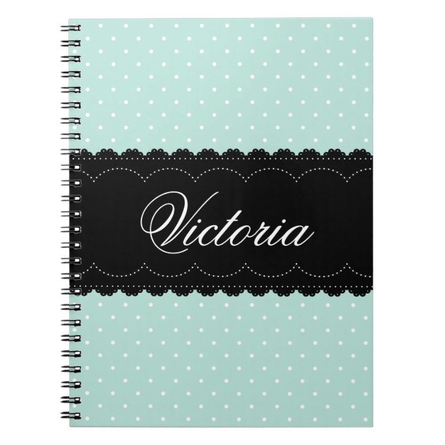 Trendy Mint Polka Dots Black Individuelle Name Des Notizblock (Vorderseite)