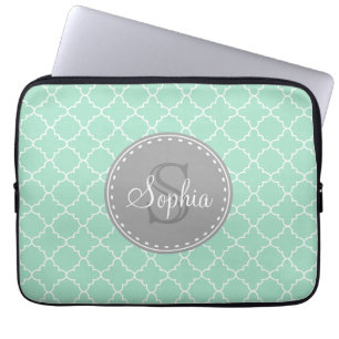 Trendy Mint Trellis Pattern Gray Monogram Laptopschutzhülle