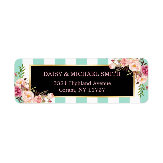 Trendy Minze Green Stripes Rosa Blume Wrapping (Vorne)