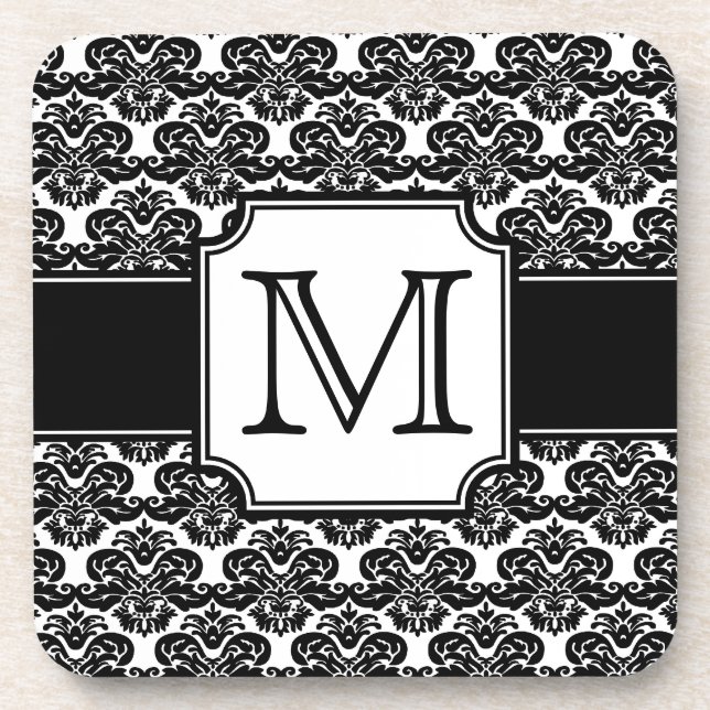 Trendy Mit Monogramm Damask Untersetzer (Vorderseite)