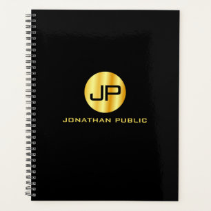 Trendy Mit Monogramm Elegante Black Gold Template Planer