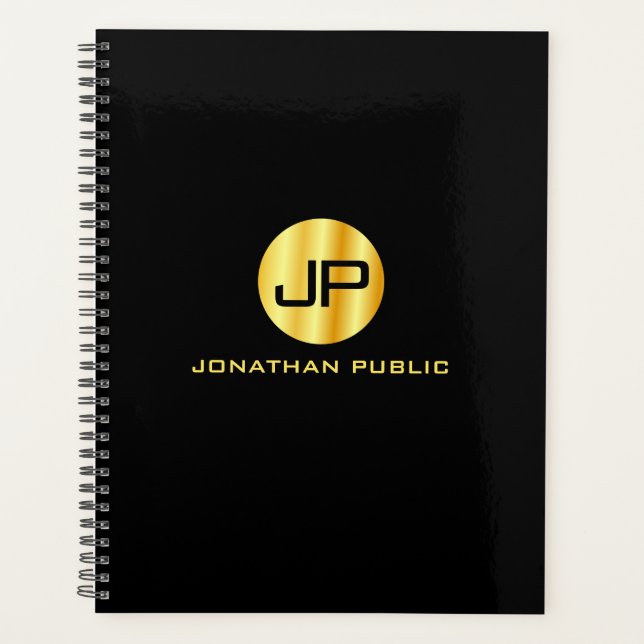 Trendy Mit Monogramm Elegante Black Gold Template Planer (Vorderseite)