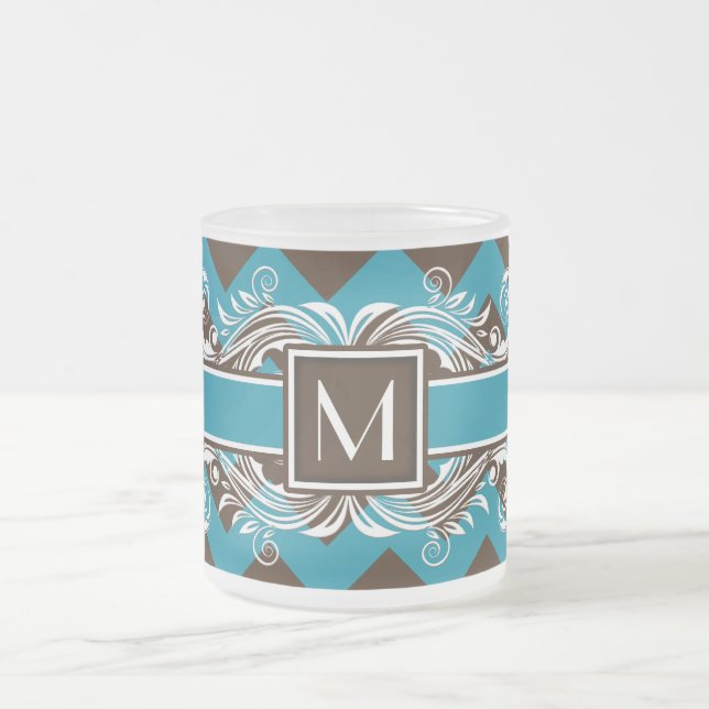Trendy Mit Monogramm Geometric Zickzack Pattern Mattglastasse (Mittel)