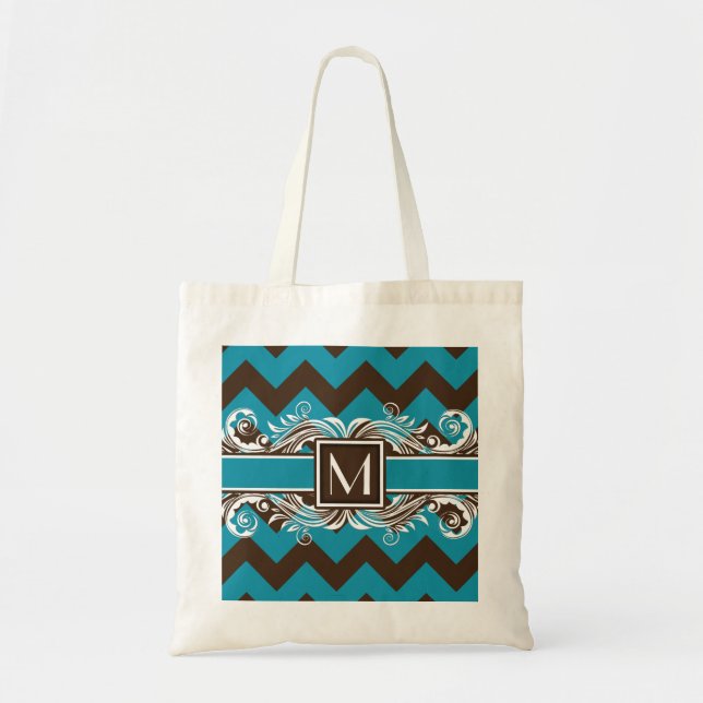 Trendy Mit Monogramm Geometric Zickzack Pattern Tragetasche (Vorne)