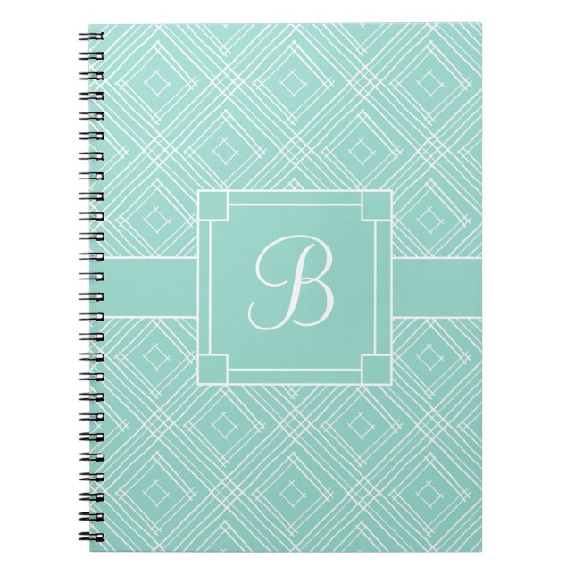 Trendy Mit Monogramm Minze Green Diamond Muster Notizblock (Vorderseite)