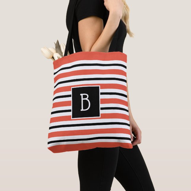 Trendy Mit Monogramm Orange Red Black & White Stri (Von Nahem)
