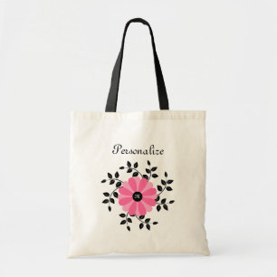 Trendy mit Monogramm rosa und schwarze Blume mit Tragetasche