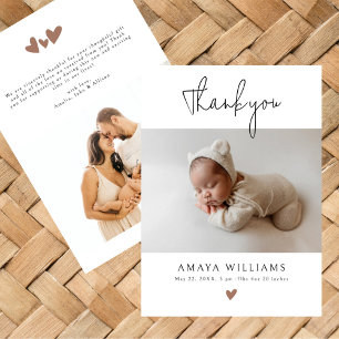 Trendy Mocha Hearts 2 Foto Moderne Babyparty Dankeskarte