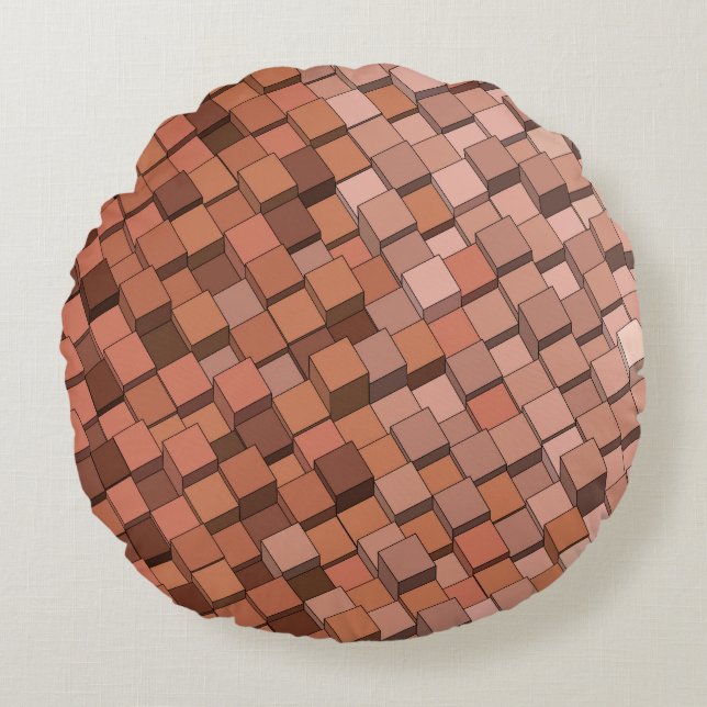 "Trendy Mocha Mousse Geometric 3D Cube Rundes Kissen (Vorderseite)