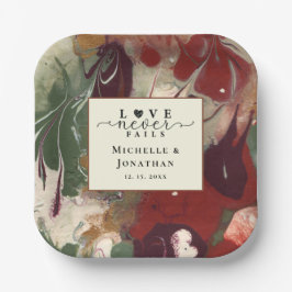 Trendy Modern Abstrakt Red Green Wedding Pappteller