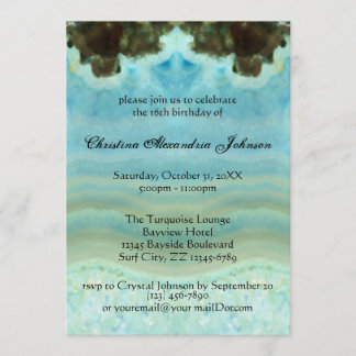 Trendy Modern Aqua Blue Crystal Sweet 16 Einladung