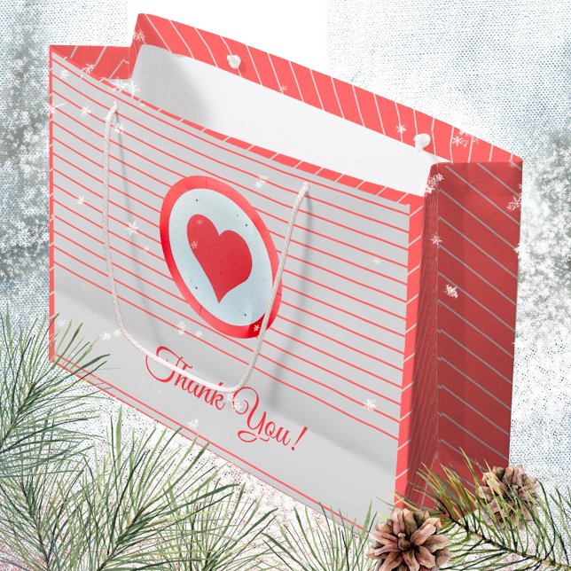 Trendy Modern Big Red Heart Strichen Vielen Dank Große Geschenktüte (Trendy Modern Big Red Heart Striped Thank You Large Gift Bag ©Susanne Sachers - Sunny Mind Design 🌞)