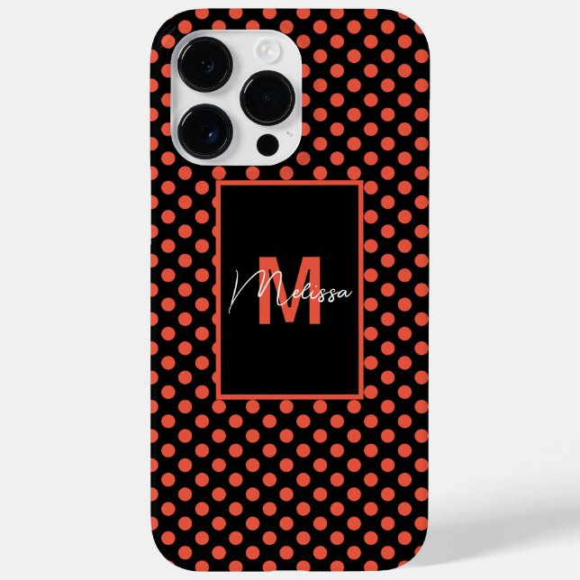Trendy & Modern Black Dotted Pink Lmon Monogram Case-Mate iPhone Hülle (Rückseite)