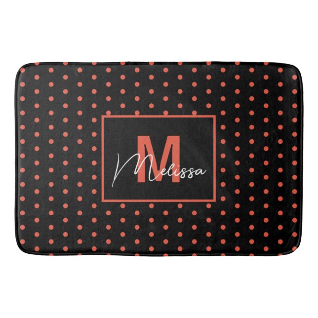 Trendy & Modern Black Lmon Dotted Monogram Badematte (Vorderseite)