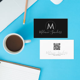 TRENDY MODERN BLACK QR CODE Business Card TEMPLATE Visitenkarte