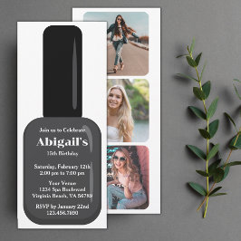 Trendy Modern Black & White Nail Polnisch Geburtst Einladung