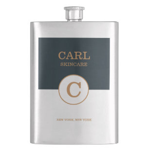 Trendy Modern Blue Gold Beauty Salon Monogram Logo Flachmann