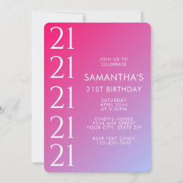 Trendy Modern Bold Pink Gradient 21st Birthday Einladung