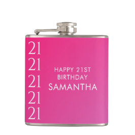 Trendy Modern Bold Pink Gradient 21st Birthday Flachmann
