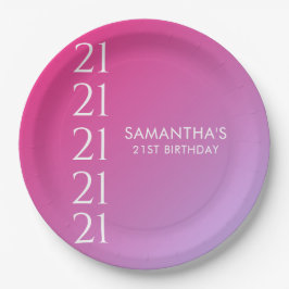 Trendy Modern Bold Pink Gradient 21st Birthday Pappteller