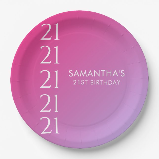 Trendy Modern Bold Pink Gradient 21st Birthday Pappteller (Vorderseite)