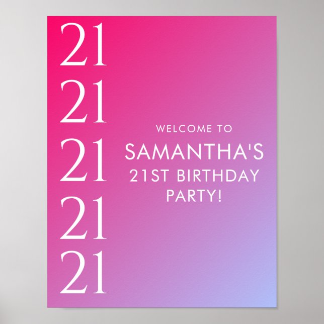 Trendy Modern Bold Pink Gradient 21st Birthday Poster (Vorne)