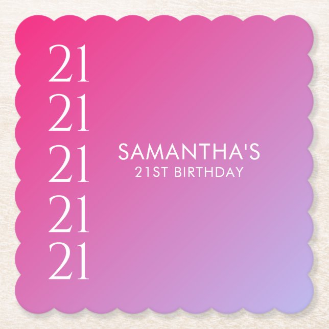 Trendy Modern Bold Pink Gradient 21st Birthday Untersetzer (Vorderseite)