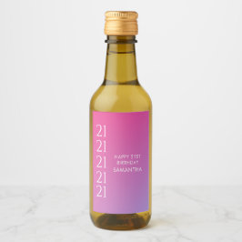 Trendy Modern Bold Pink Gradient 21st Birthday Weinetikett