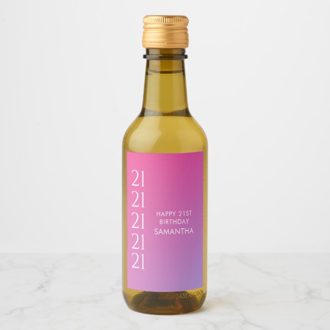 Trendy Modern Bold Pink Gradient 21st Birthday Weinetikett (Vorderseite)
