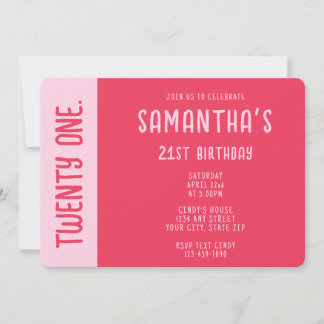 Trendy Modern Bold Pink & Red 21st Birthday Einladung