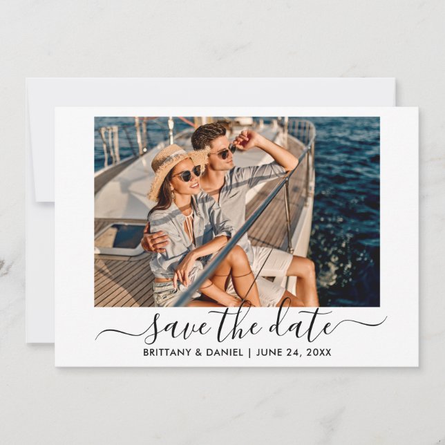 Trendy Modern Calligraphy Script Foto Save The Date (Vorderseite)