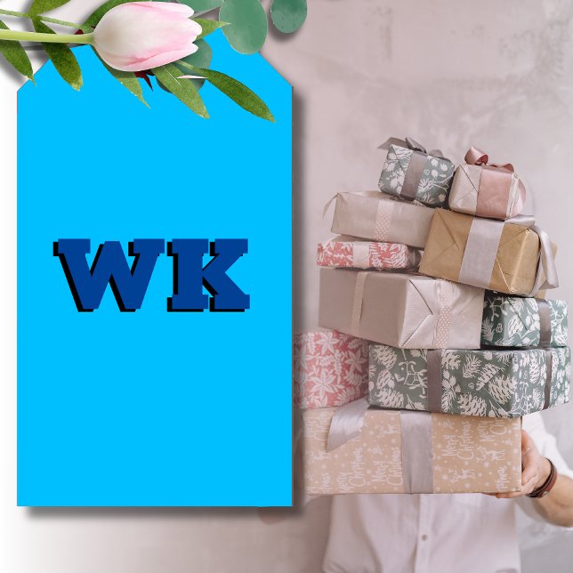 Trendy Modern Deep Blue 3D Monogram | Cyan Blue Geschenkanhänger (Von Creator hochgeladen)