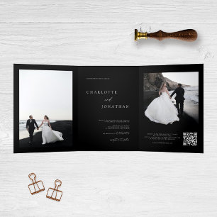 Trendy Modern Foto Black Wedding Dreifach Gefaltete Einladung