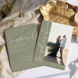 Trendy Modern Foto Sage Green Wedding Einladung