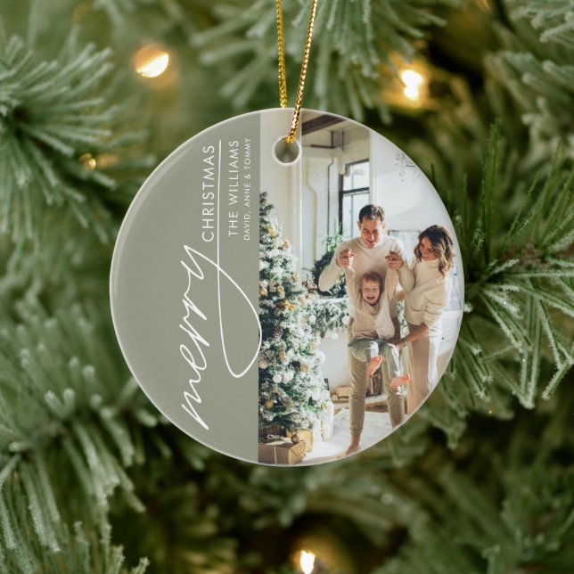 Trendy Modern Foto Weihnachten Keramik Ornament (Baum)