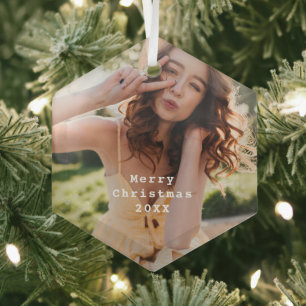 Trendy Modern Holiday Foto Schreibmaschine Keepake Ornament Aus Glas