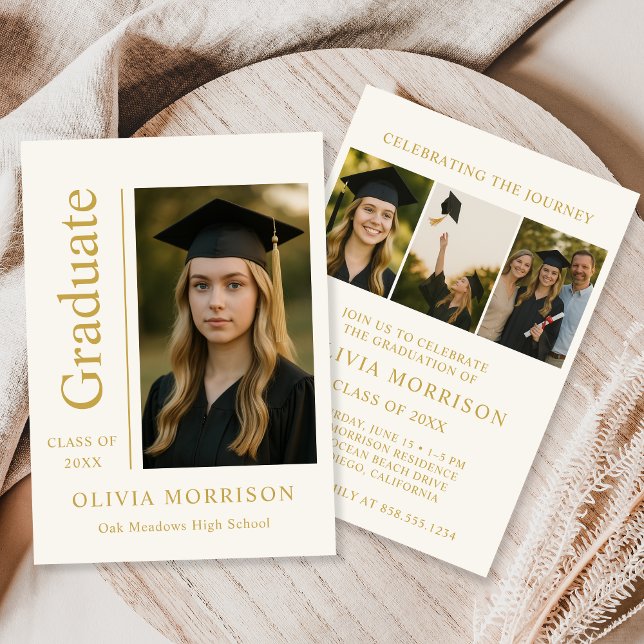 Trendy Modern Ivory Gold Photo Graduation Einladung (Von Creator hochgeladen)
